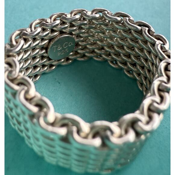 Tiffany & Co Silver Wide Mesh Somerset Woven Band Ring 5.75 - Picture 11 of 12